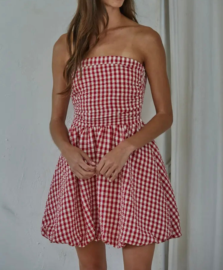 Gingham Tube Mini Dress