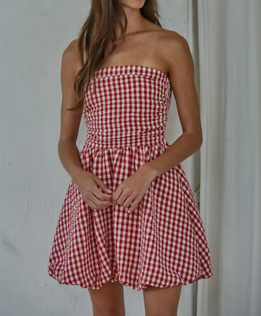 Gingham Tube Mini Dress