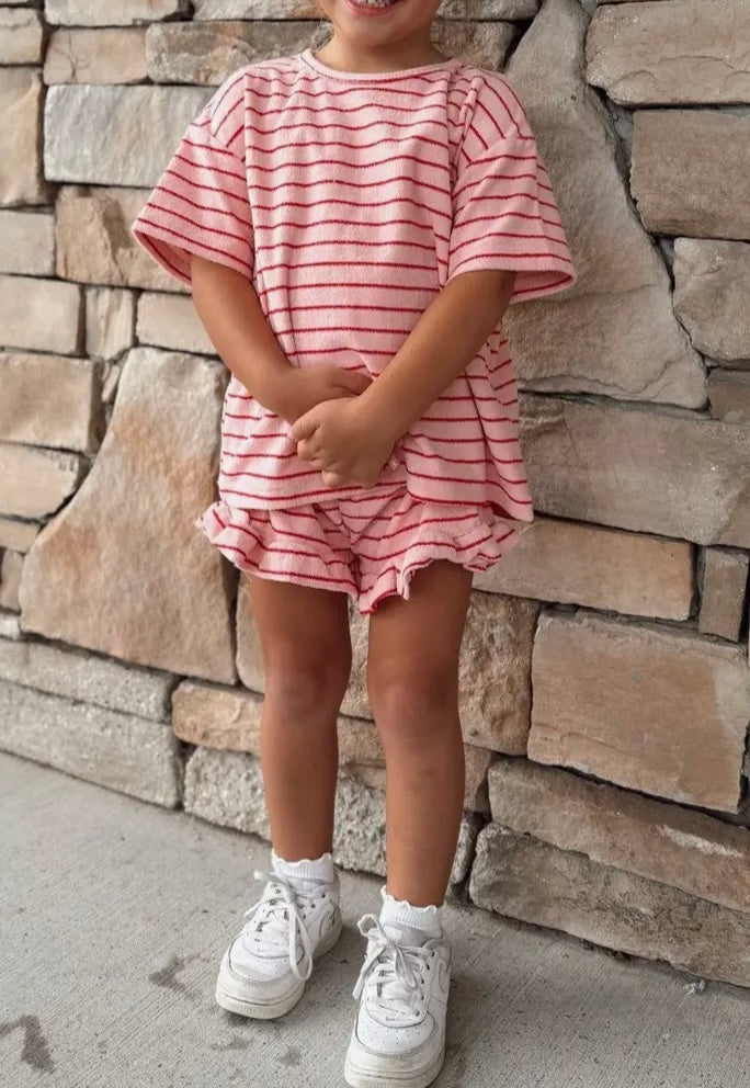Pink Stripe Terry Cloth Shorts Set