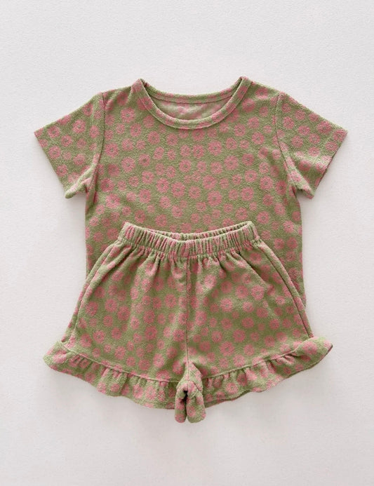 Floral Terry Cloth Shorts Set