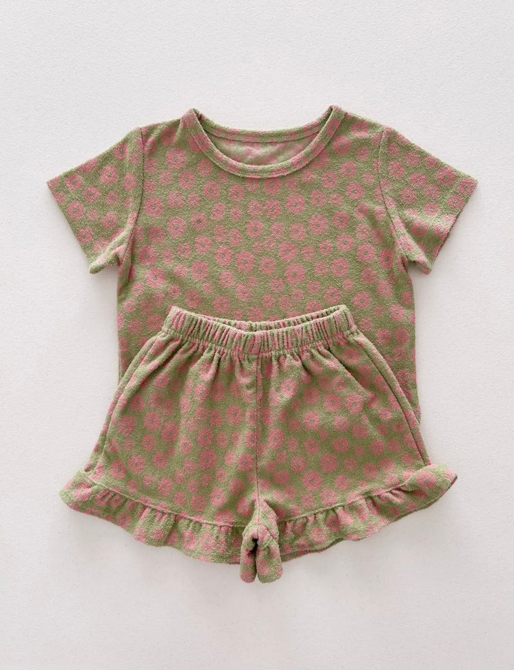 Floral Terry Cloth Shorts Set