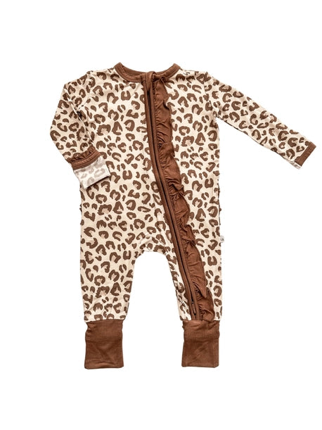 Leopard Ruffle Zipper Romper