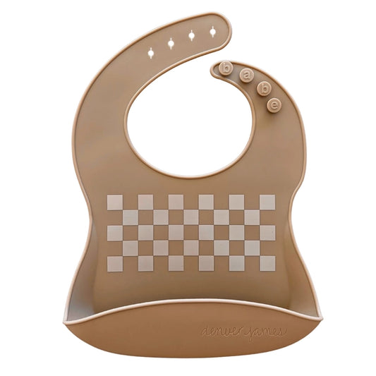 Tan Checkers Silicone Bib